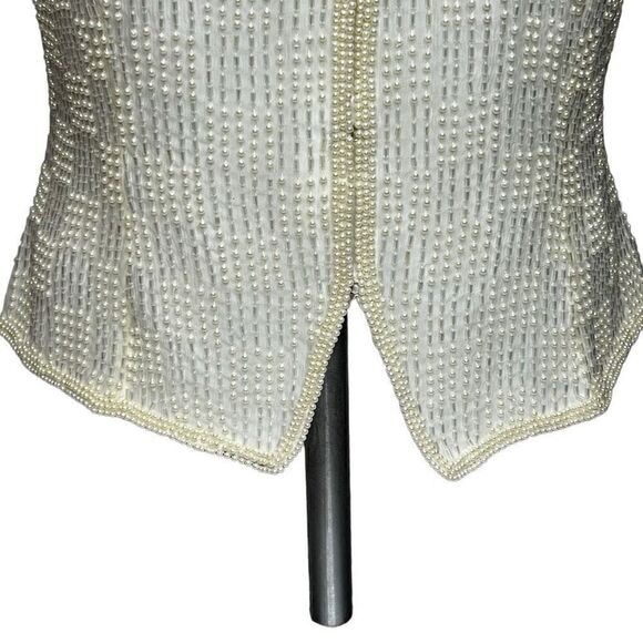 Vintage reggio cream beaded silk top size S - Picture 3 of 13